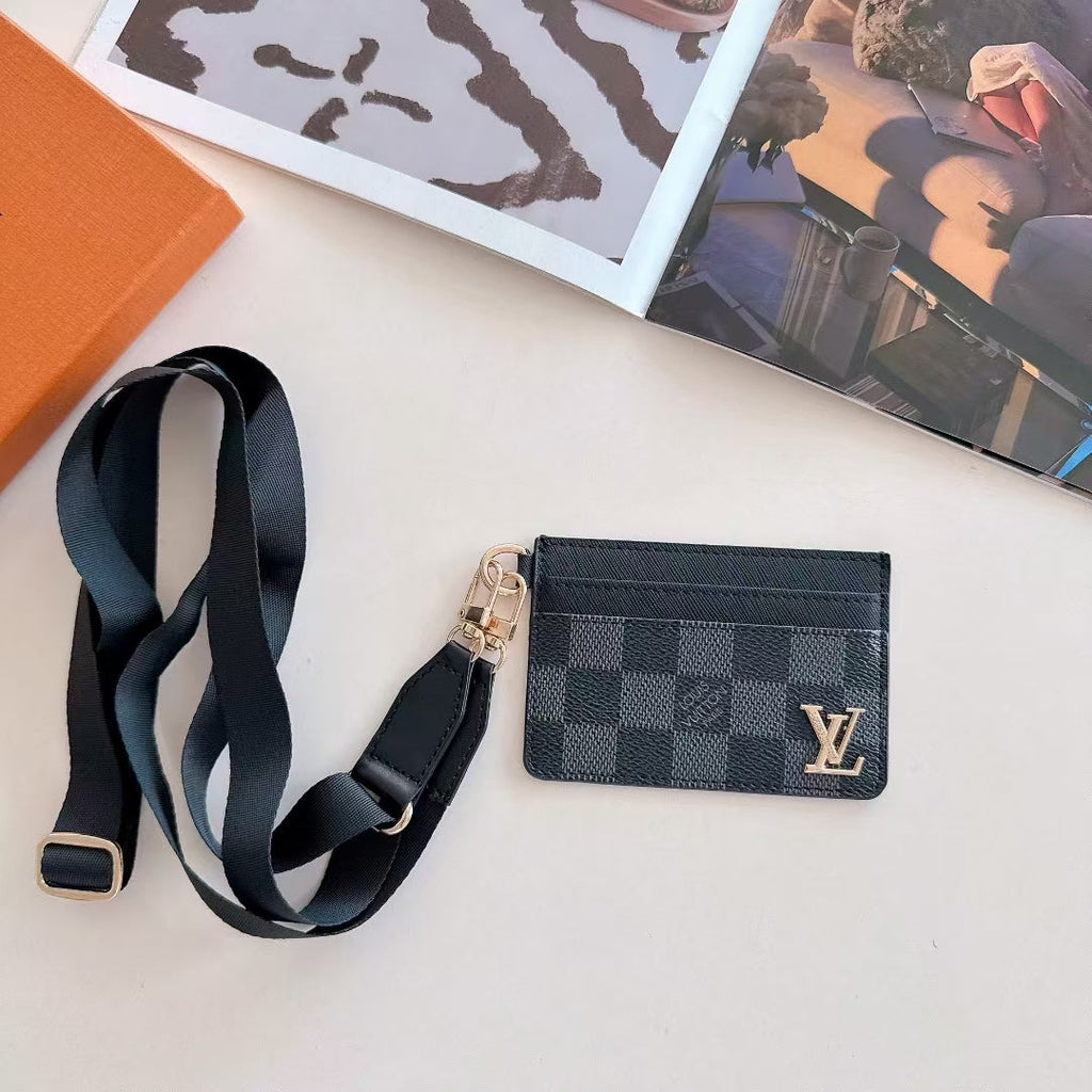 Monogram Lanyard Card Holder ID Wallet with Strap