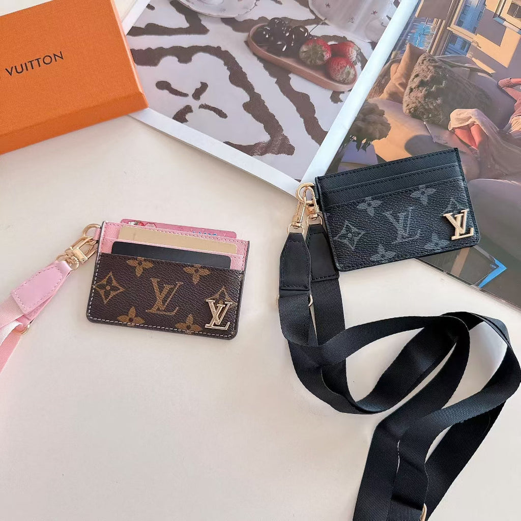 Monogram Lanyard Card Holder ID Wallet with Strap