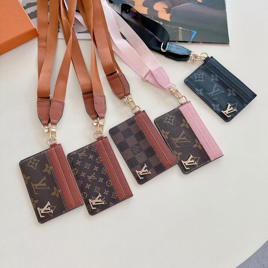Monogram Lanyard Card Holder ID Wallet with Strap