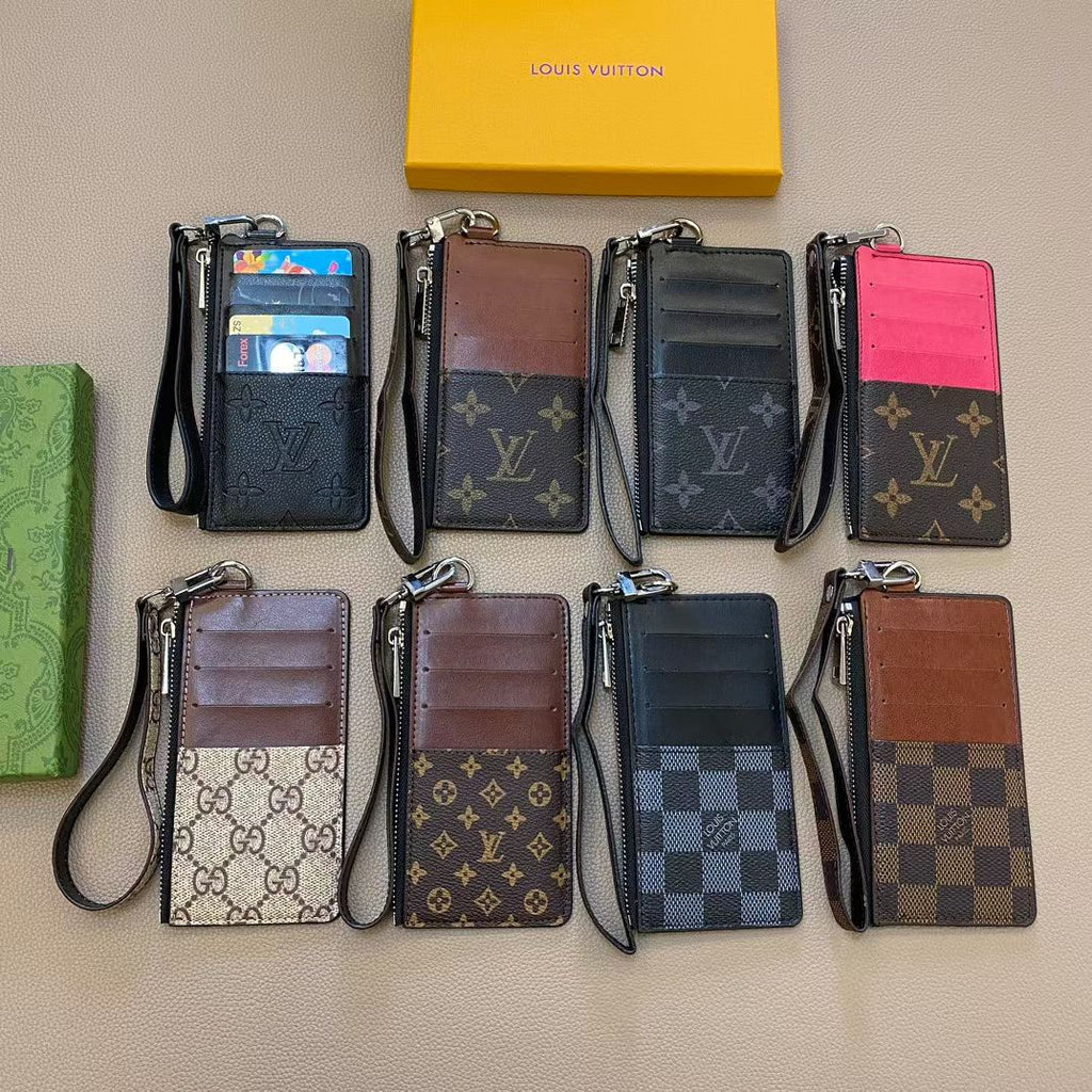 louis vuitton & gucci Luxury Zipper Card Holder Wallet with Wrist Strap