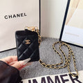 cc Quilted Leather Card Holder with Chain Strap Luxury Designer Card Case