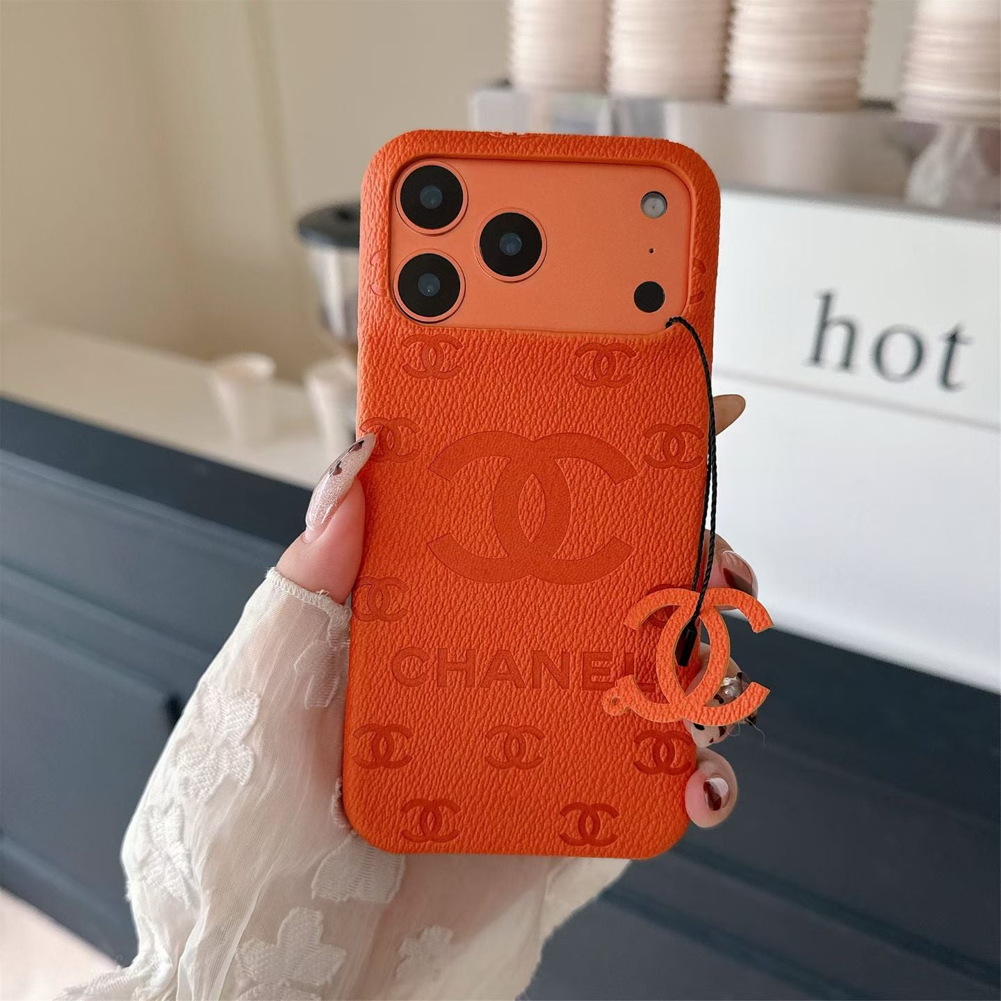 cc Embossed Leather Phone Case with Iconic Double C Logo Luxury Designer Cover Available in Multiple Colors