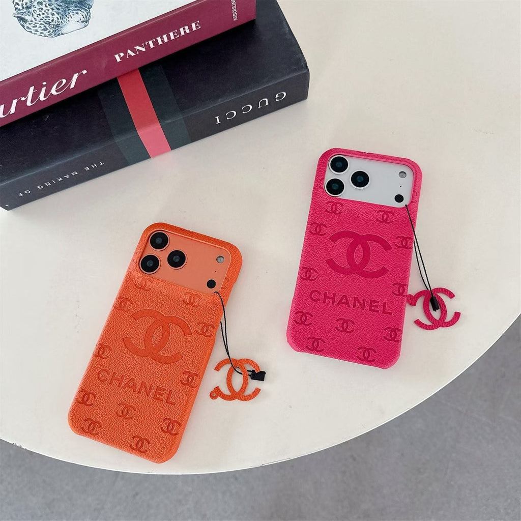 cc Embossed Leather Phone Case with Iconic Double C Logo Luxury Designer Cover Available in Multiple Colors