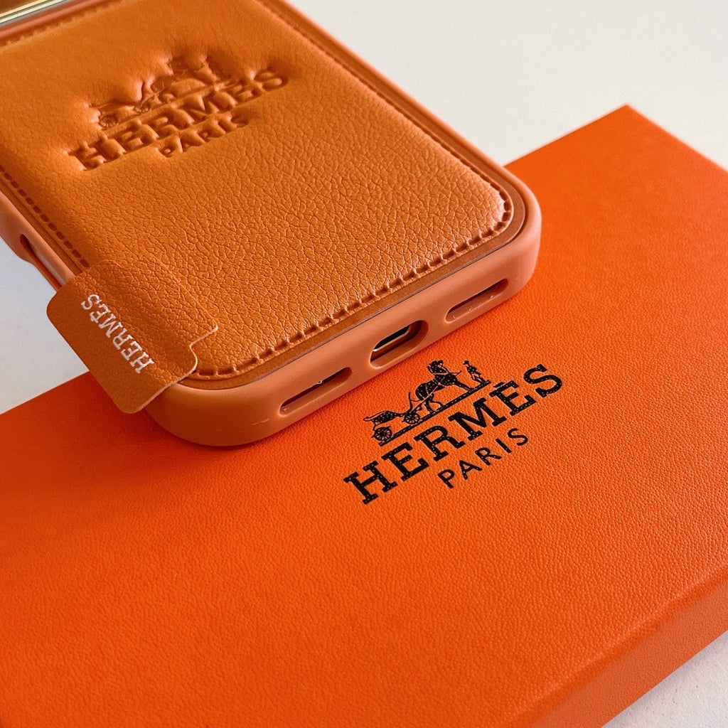 Hermès Leather Wallet Phone Case with Card Holder for iPhone 13 to iPhone 17 Pro Max