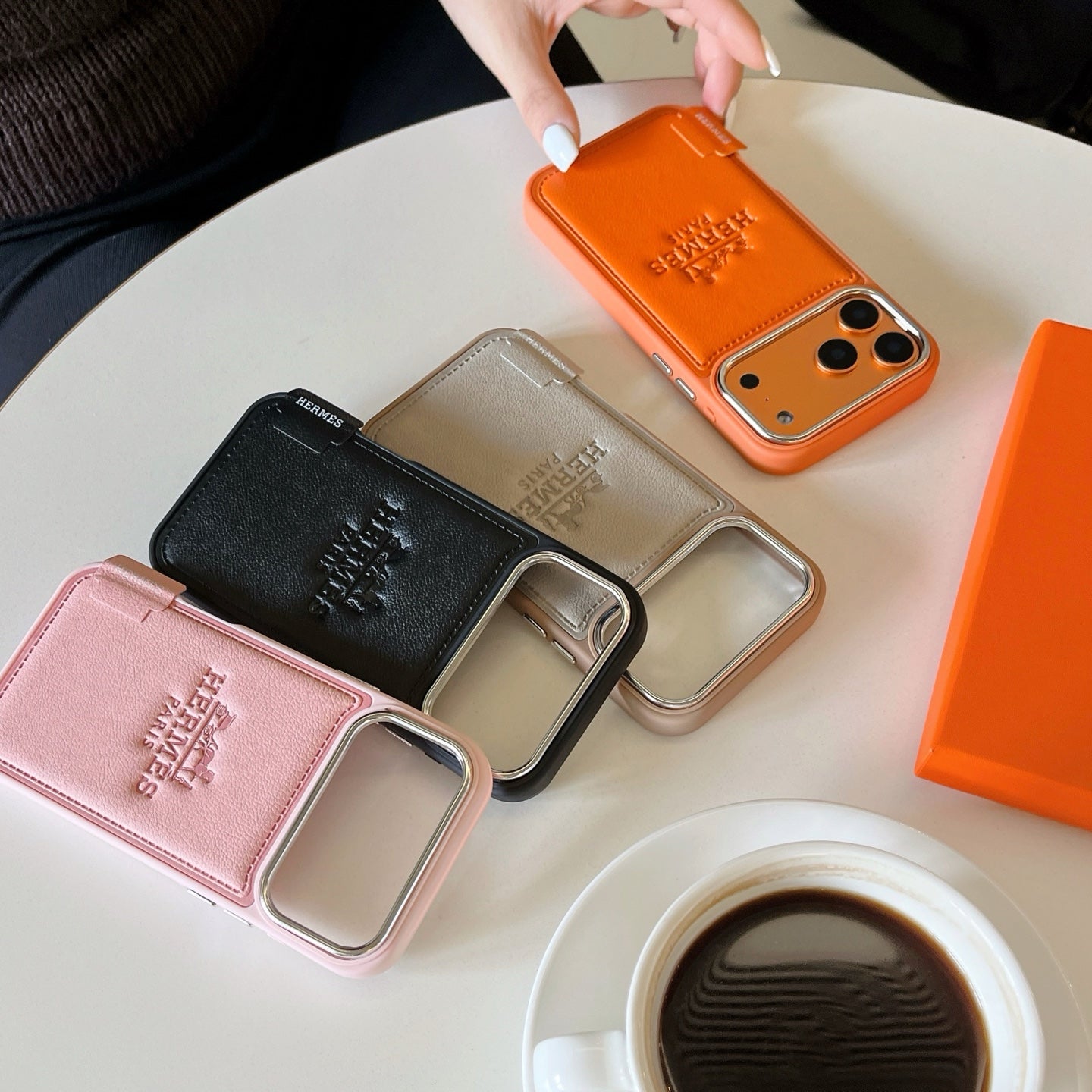 Hermès Leather Wallet Phone Case with Card Holder for iPhone 13 to iPhone 17 Pro Max