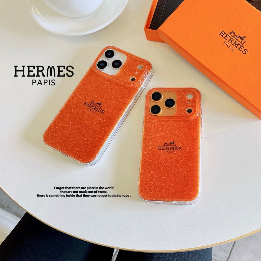 Hermès Glitter Clear Phone Case for iPhone 13 to iPhone 17 Pro Max Luxury Designer Back Cover