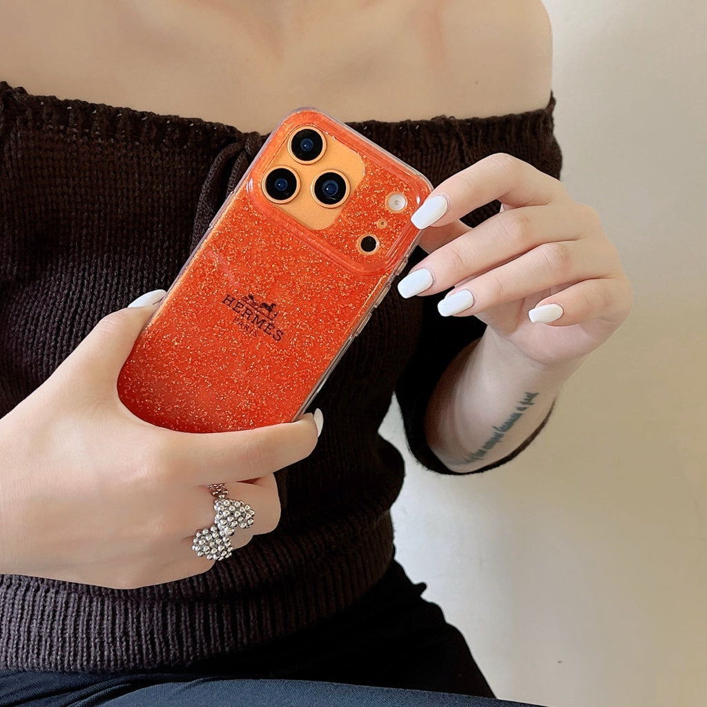 Hermès Glitter Clear Phone Case for iPhone 13 to iPhone 17 Pro Max Luxury Designer Back Cover