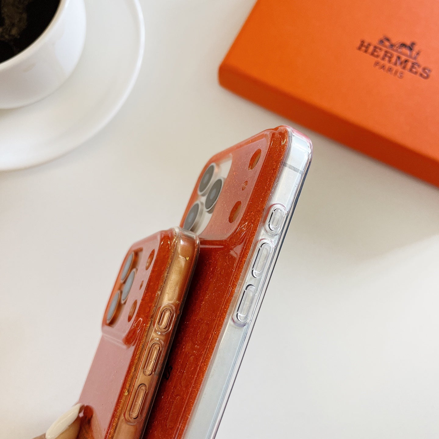 Hermès Glitter Clear Phone Case for iPhone 13 to iPhone 17 Pro Max Luxury Designer Back Cover