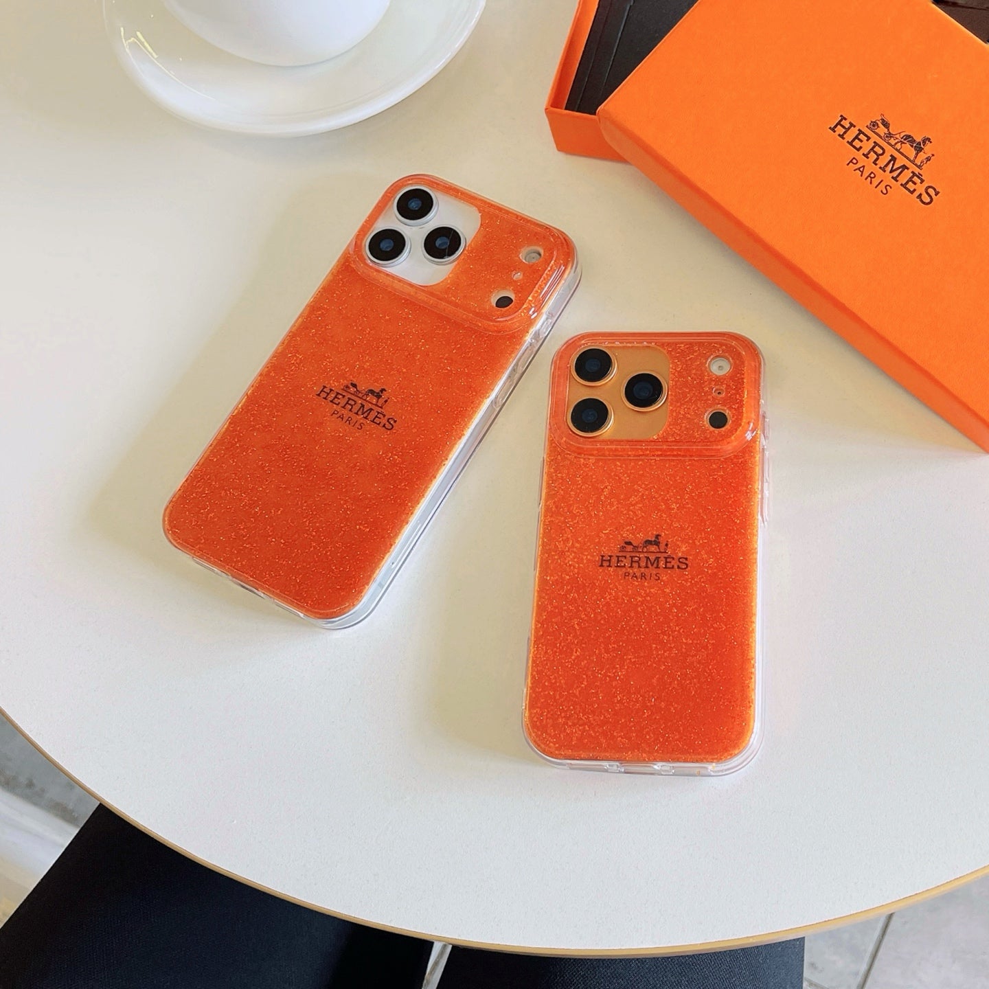 Hermès Glitter Clear Phone Case for iPhone 13 to iPhone 17 Pro Max Luxury Designer Back Cover