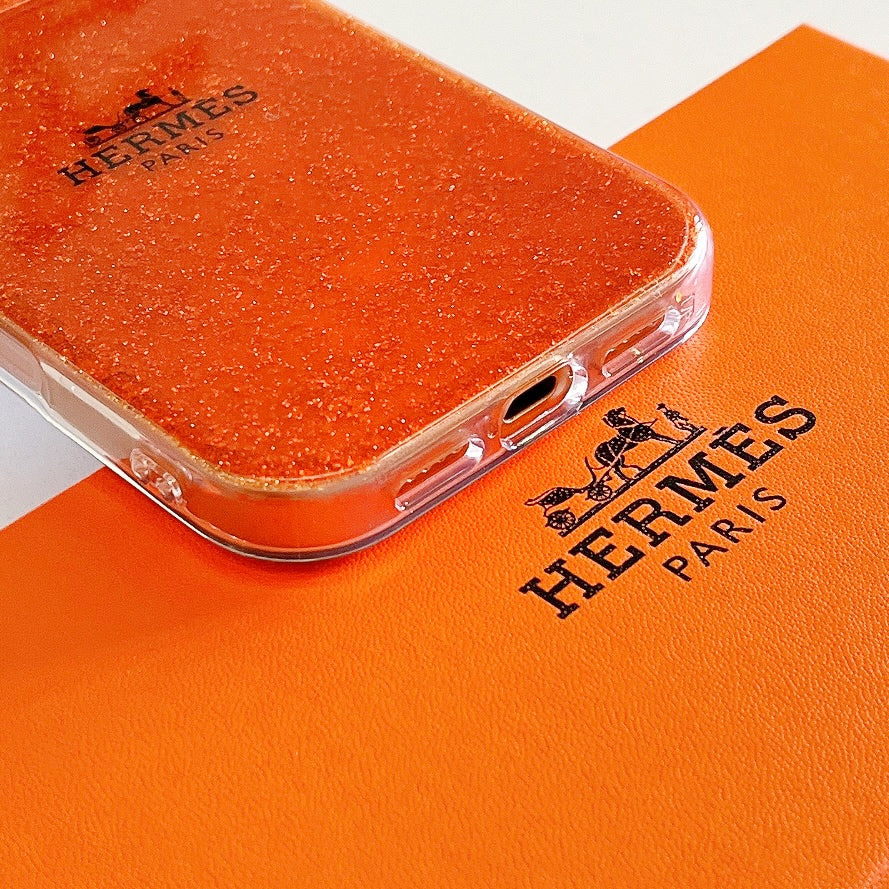 Hermès Glitter Clear Phone Case for iPhone 13 to iPhone 17 Pro Max Luxury Designer Back Cover