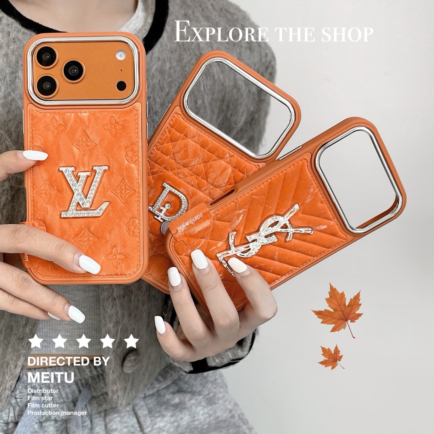louis vuitton and gucci Leather Phone Case with Metal Logo for iPhone 13 to iPhone 17 Pro Max