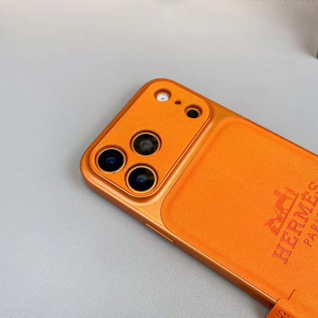 Hermès Leather Card Holder Phone Case for iPhone 14 to iPhone 17 Pro Max
