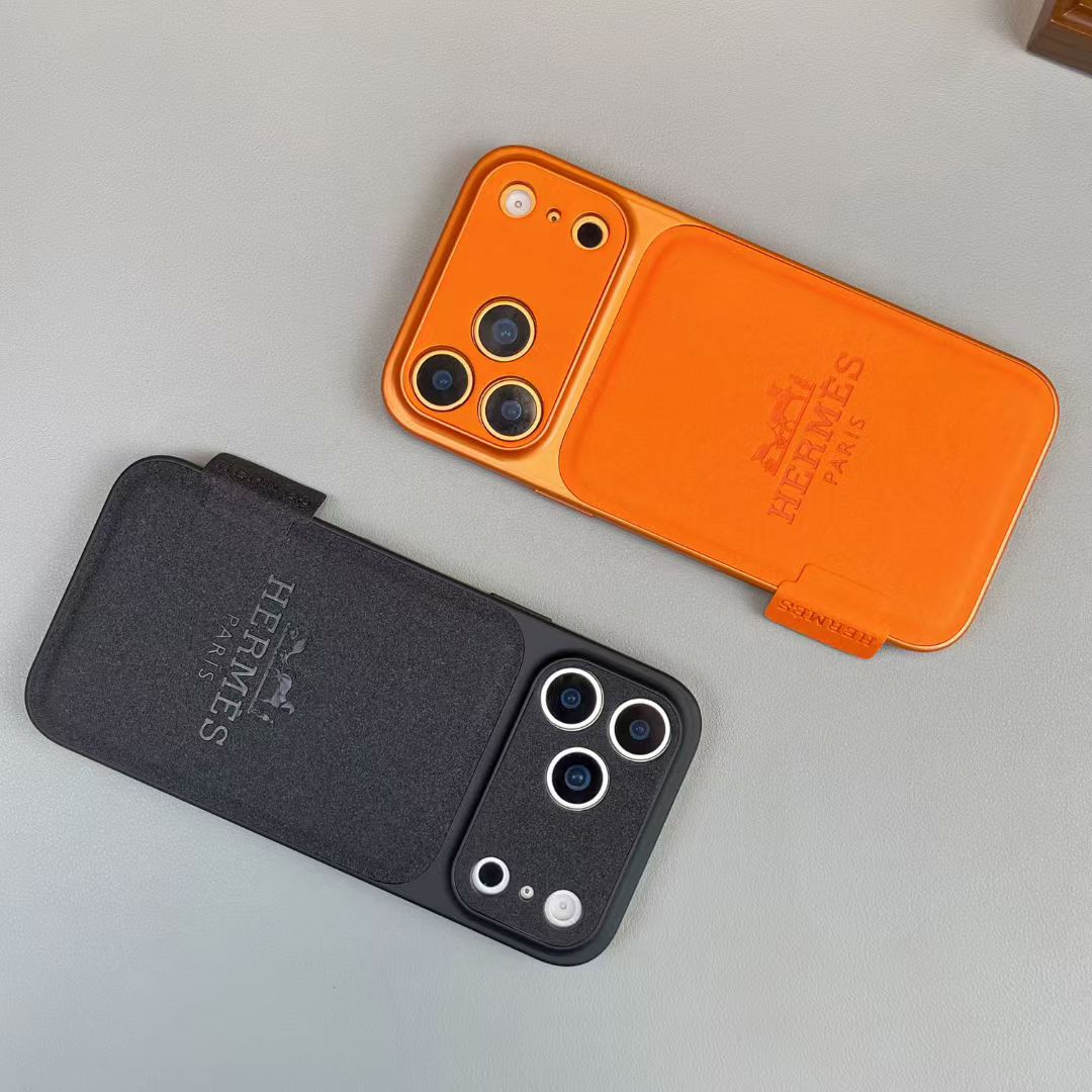 Hermès Leather Card Holder Phone Case for iPhone 14 to iPhone 17 Pro Max