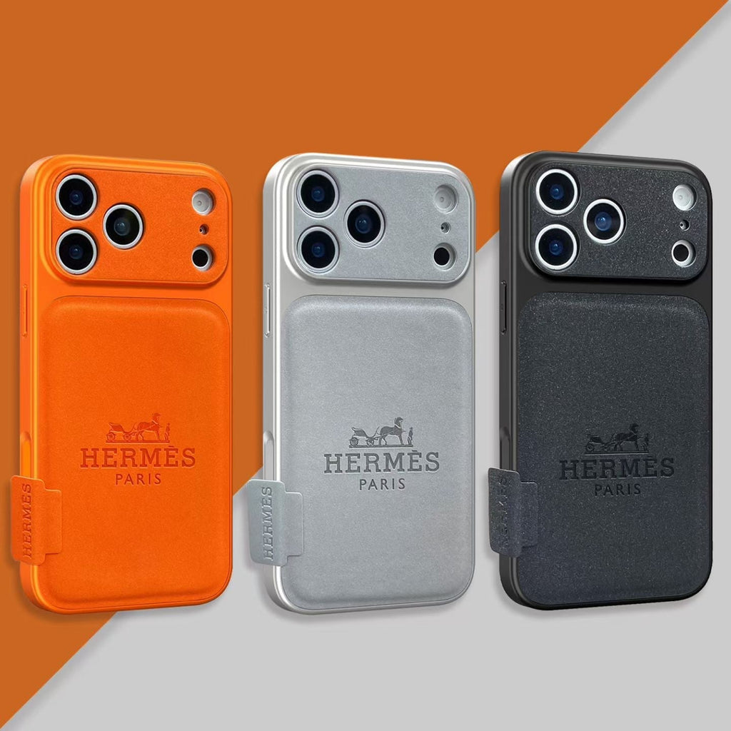Hermès Leather Card Holder Phone Case for iPhone 14 to iPhone 17 Pro Max