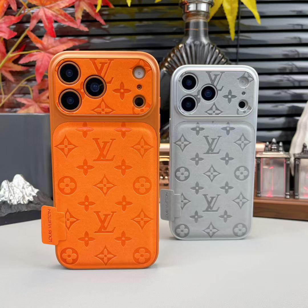louis vuitton Monogram Leather Card Holder Phone Case for iPhone 14 to iPhone 17 Pro Max