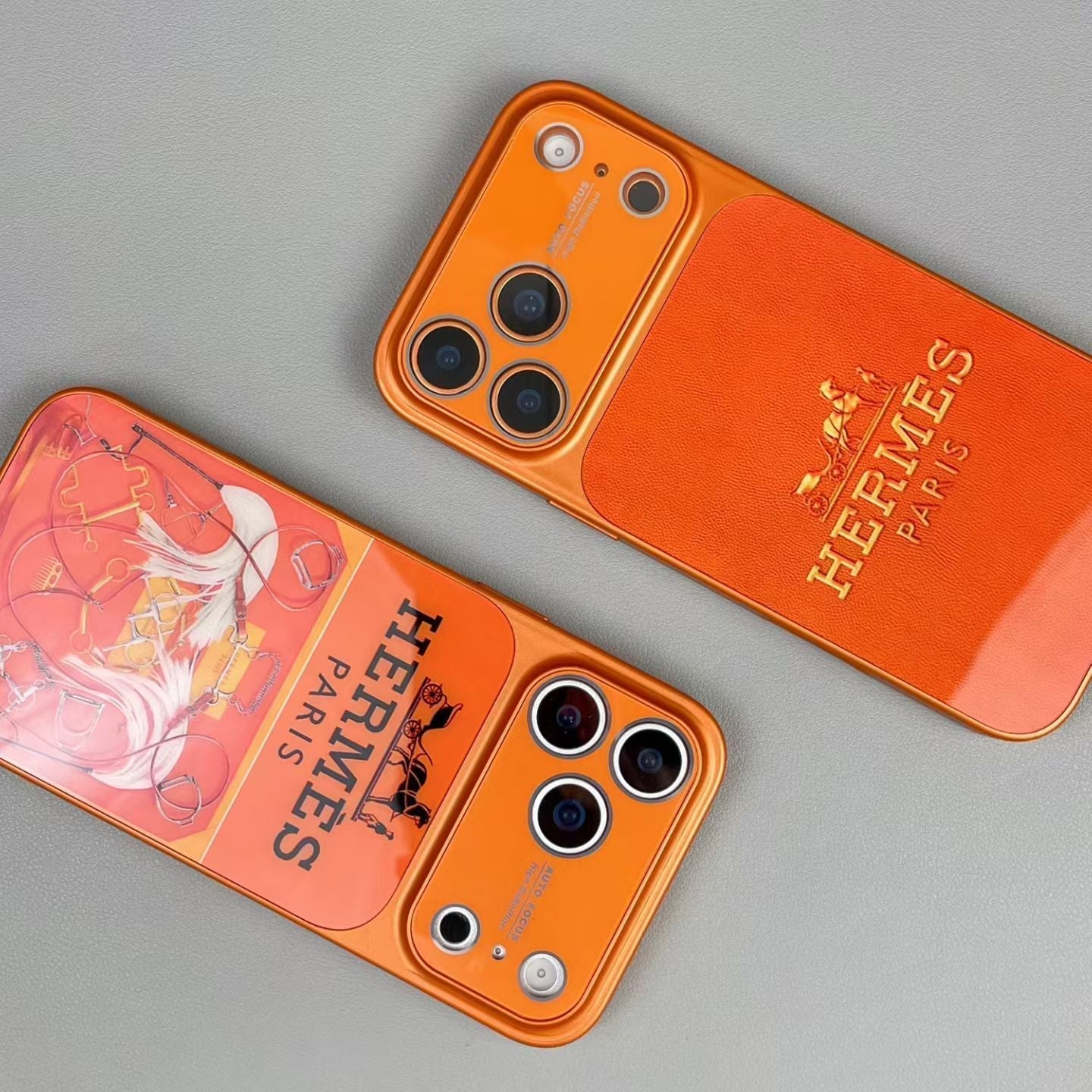 Hermes Paris Orange Phone Case for iPhone 14 to iPhone 17 Pro Max Designer Style Back Cover