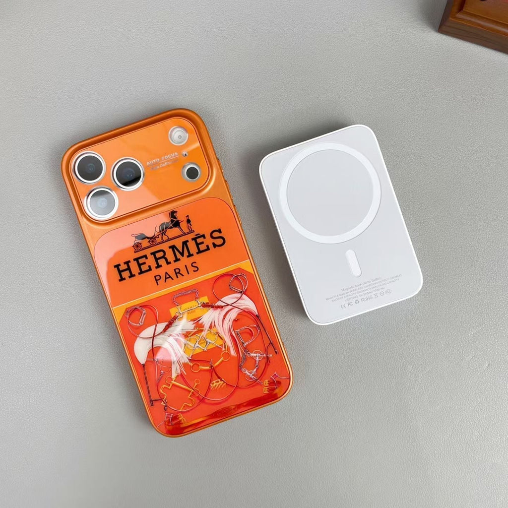 Hermes Paris Orange Phone Case for iPhone 14 to iPhone 17 Pro Max Designer Style Back Cover