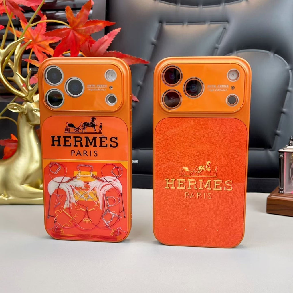 Hermes Paris Orange Phone Case for iPhone 14 to iPhone 17 Pro Max Designer Style Back Cover