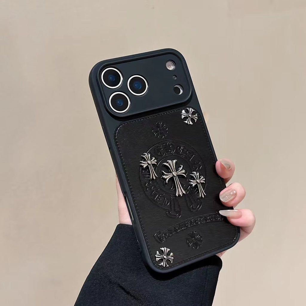Chrome Hearts Inspired Cross Design Phone Case for iPhone 14 to iPhone 17 Pro Max