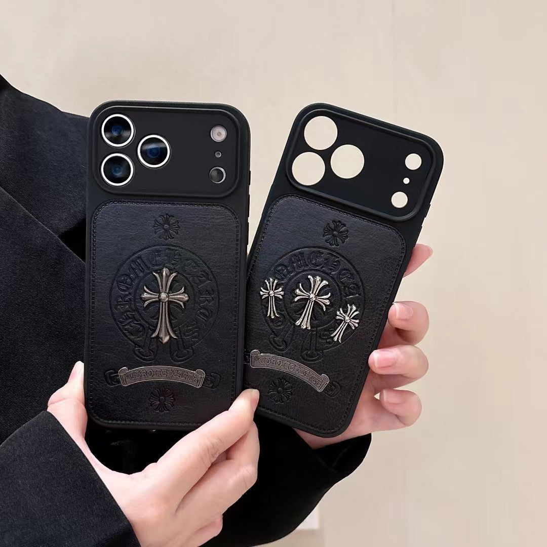 Chrome Hearts Inspired Cross Design Phone Case for iPhone 14 to iPhone 17 Pro Max