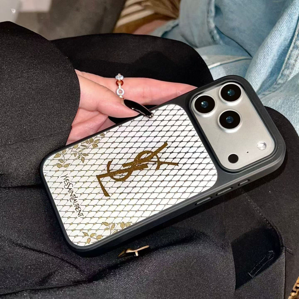 YSL Golden Signature Case Parisian Luxury Style for iPhone 14 to 17 Pro Max