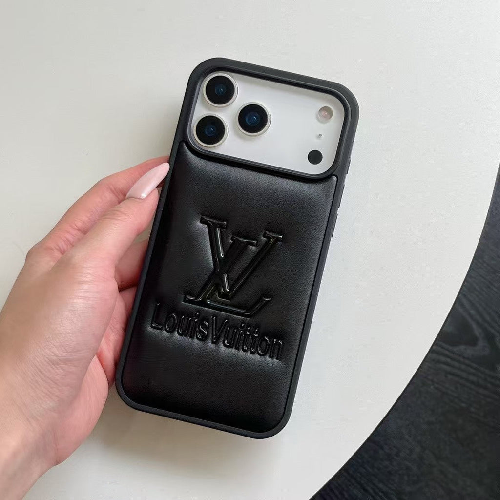 louis vuitton Embossed Logo Luxury Case for iPhone 13 to 17 Pro Max