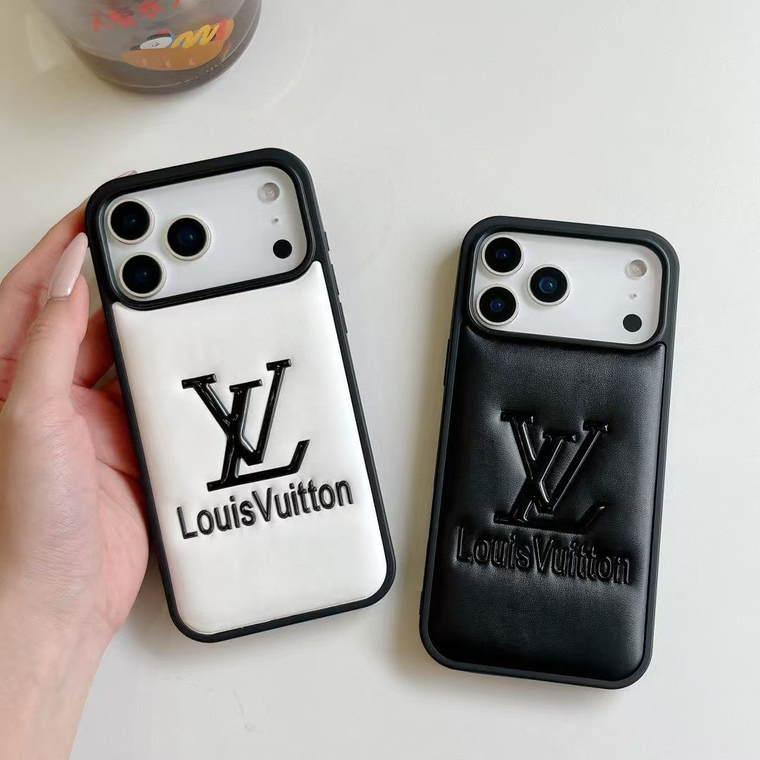 louis vuitton Embossed Logo Luxury Case for iPhone 13 to 17 Pro Max
