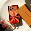louis vuitton and Dior Orange Aesthetic Wrist Chain Case for iPhone 14 to 17 Pro Max