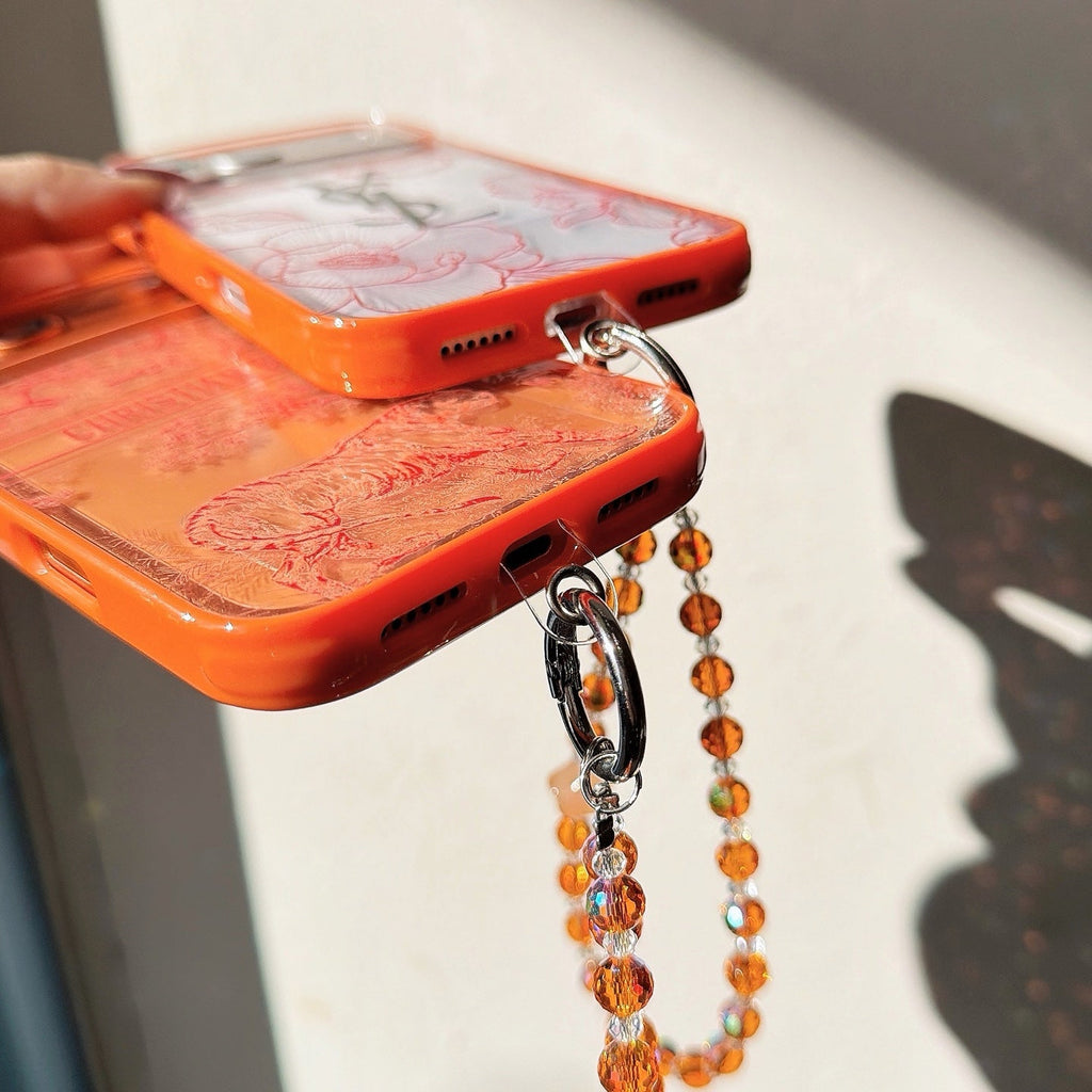 louis vuitton and Dior Orange Aesthetic Wrist Chain Case for iPhone 14 to 17 Pro Max