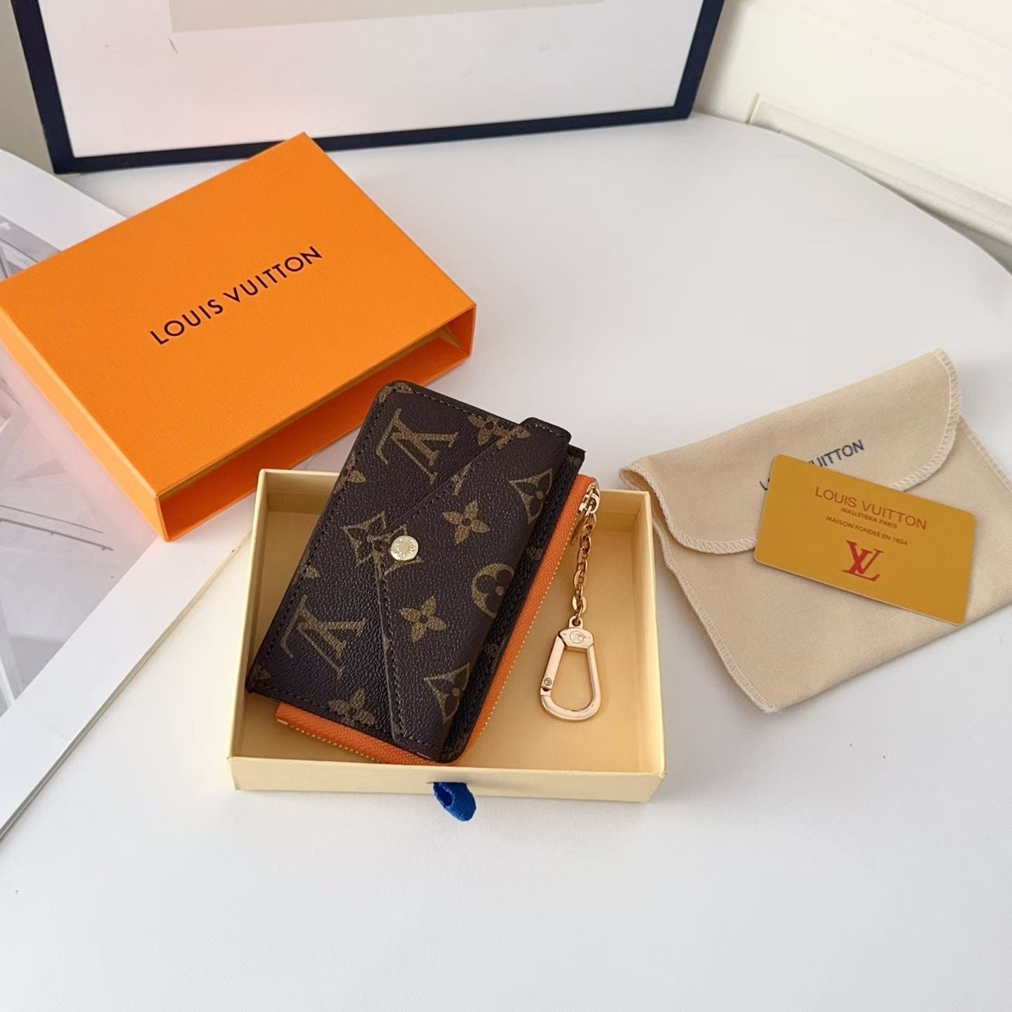 louis vuitton Monogram Wallet Card Holder with Key Clip