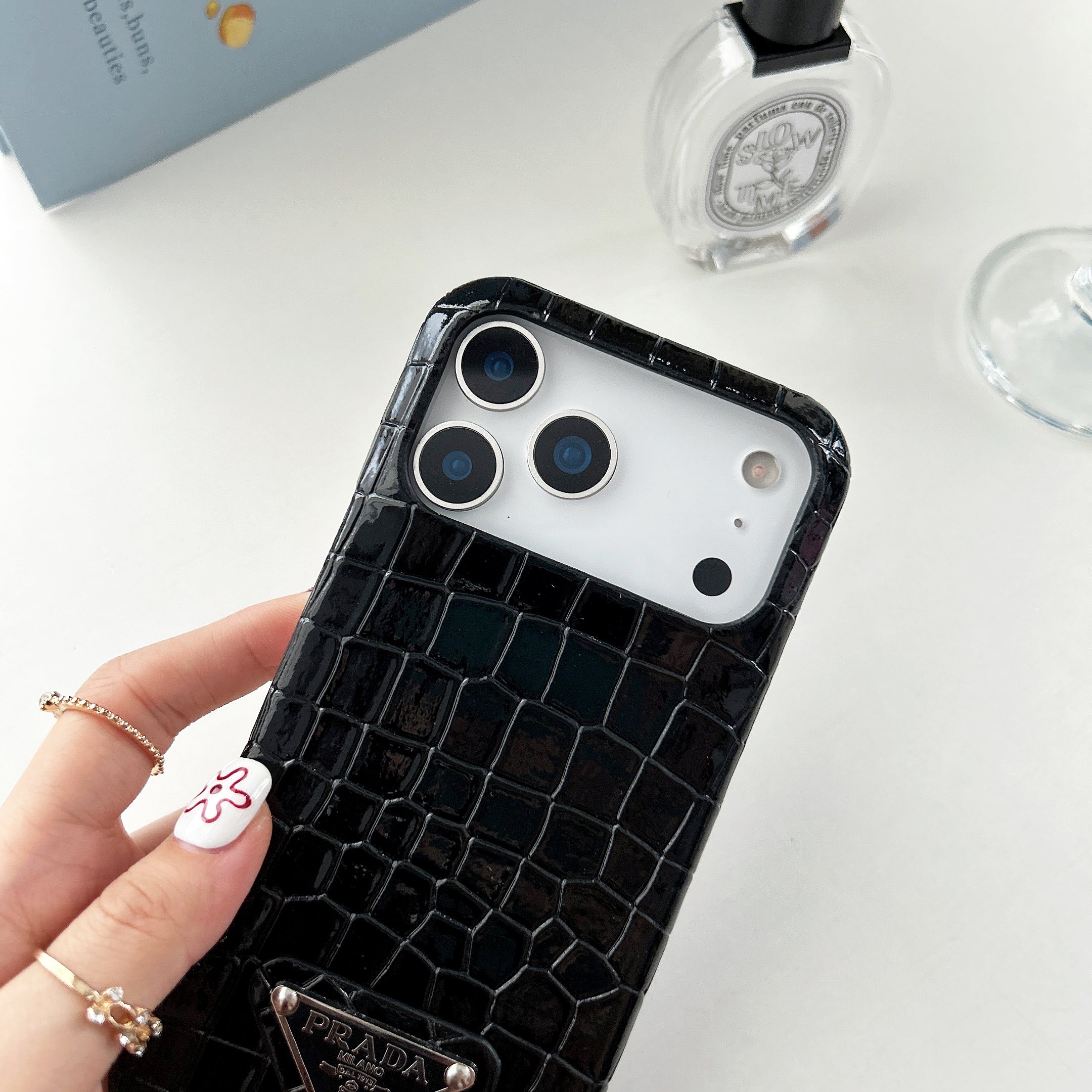 Prada Crocodile-Embossed Phone Case for iPhone 17 with Iconic Metal Triangle Logo