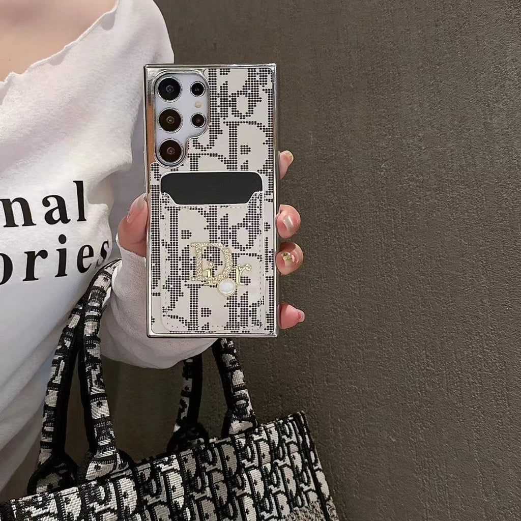 HypedEffects Christian Dior Designer Phone Case with Card Holder for Samsung S23 and S24