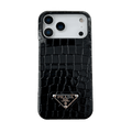 HypedEffects Prada Crocodile-Embossed Phone Case for iPhone 17 with Iconic Metal Triangle Logo