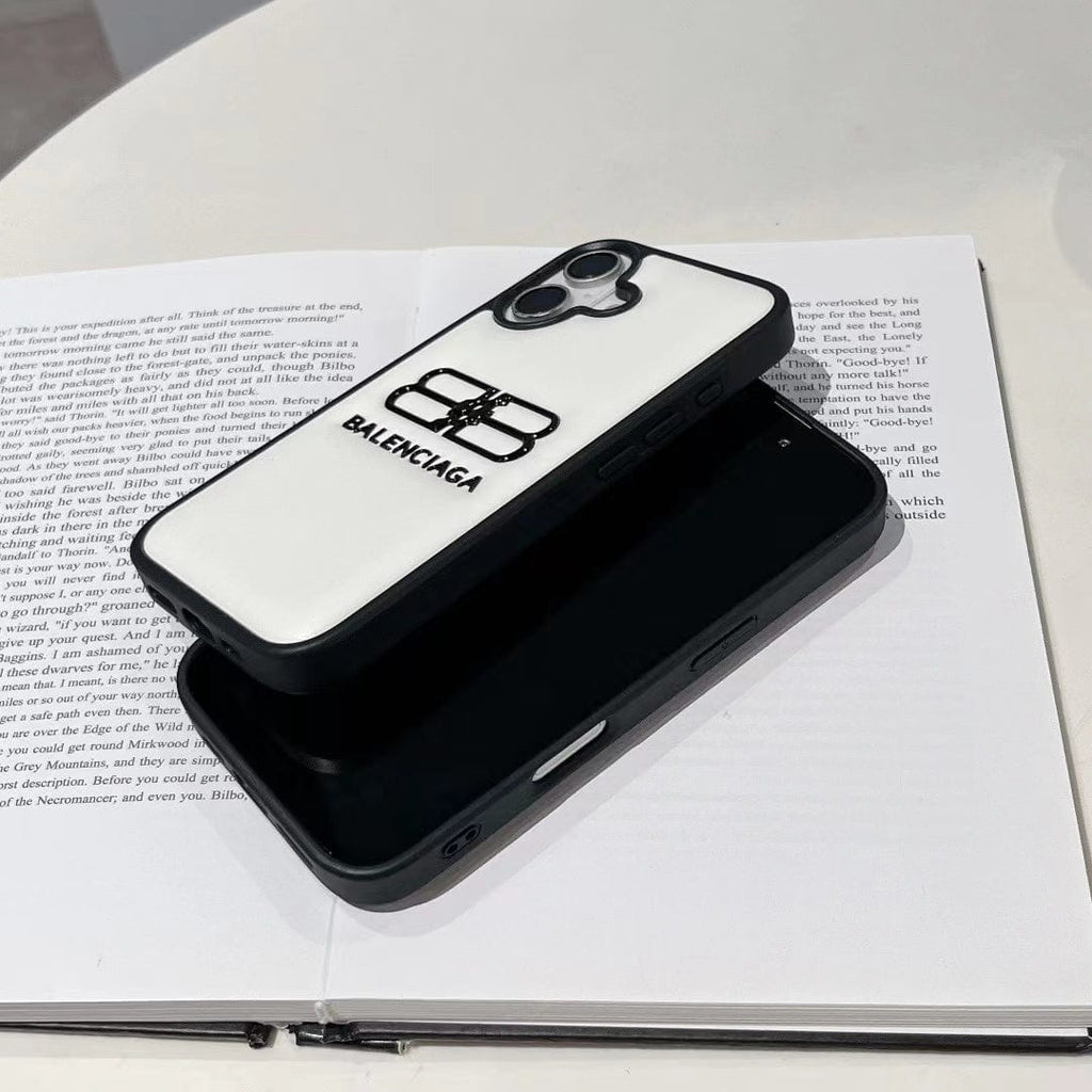 Tunde Store Balenciaga BB Logo Embossed Leather iPhone Case