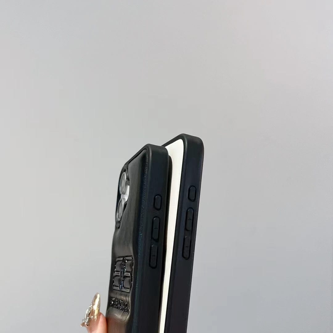 Tunde Store Balenciaga BB Logo Embossed Leather iPhone Case