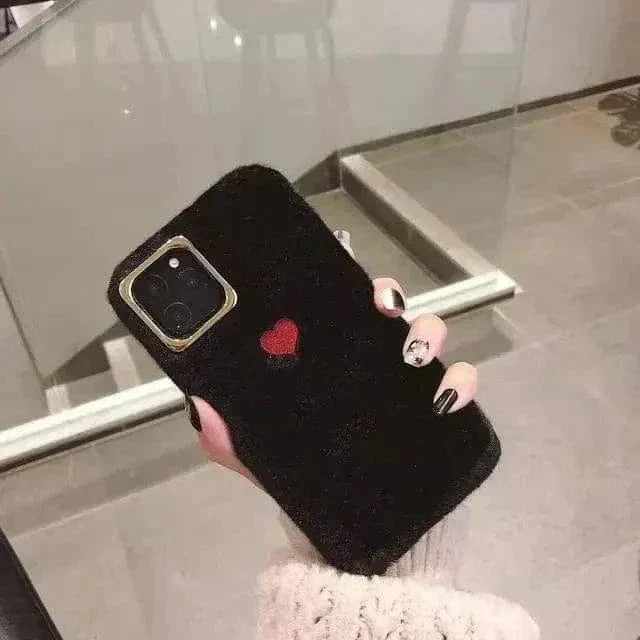 Tunde Store Cute Fluffy Heart Phone Case for iPhone