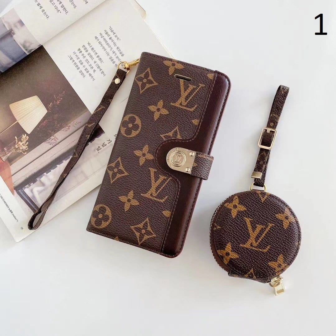 Tunde Store Leather Folio Louis Vuitton And Gucci iPhone Case for iphone 12, iphone 13 + FREE AIRPODS PRO CASE