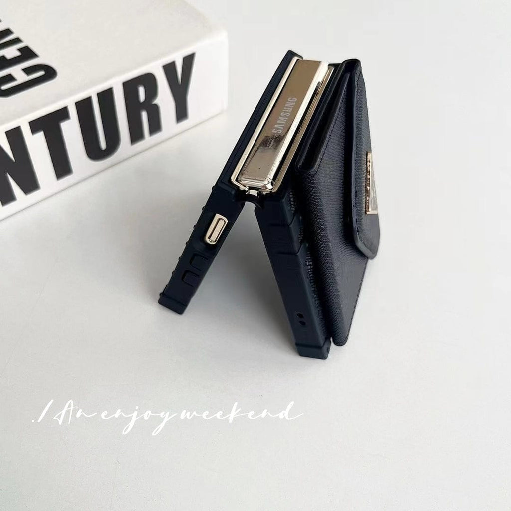 Tunde Store Prada Black Leather Z Flip 3 Cover | Z Flip 4 | Z Flip 5