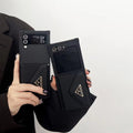 Tunde Store Prada Black Leather Z Flip 3 Cover | Z Flip 4 | Z Flip 5